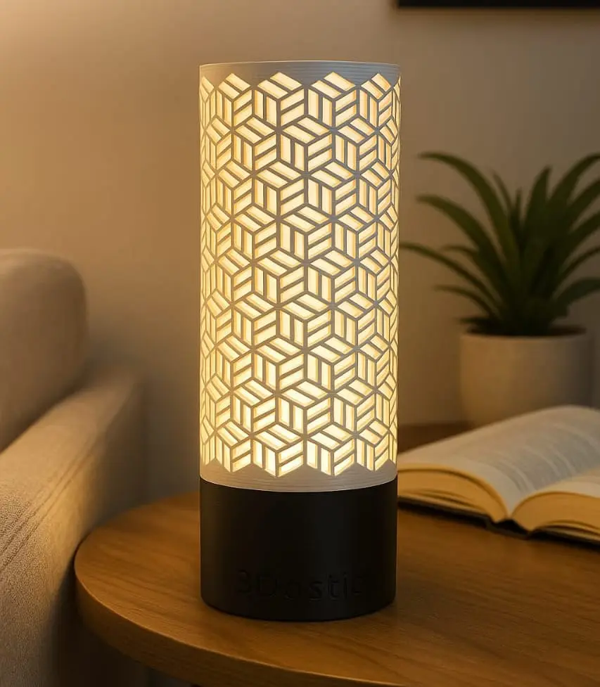 3D Printed Geometric Cylinder Lamp – Modern Desk Light