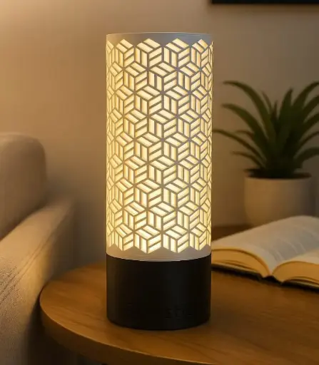 3D Printed Geometric Cylinder Lamp – Modern Desk Light
